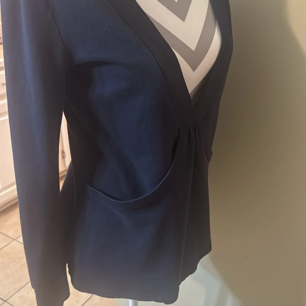 Navy Blue V-Neck Sweater with Front Pockets by Ann Taylor LOFT - Medium